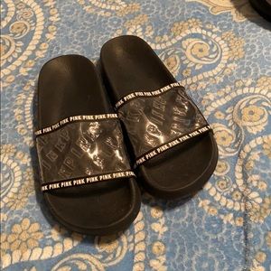 Slide sandals.